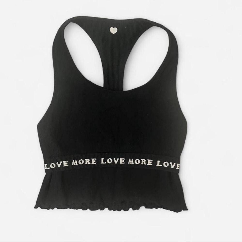 🤍 PINK Victoria's Secret Cropped Tank Top~Women’s Sz XS/S~Black~Ribbed~Racerback - Picture 4 of 7